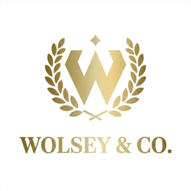 Wolsey and Co professional services logo featuring gold W monogram with laurel wreath, created using Logo Creator logo maker