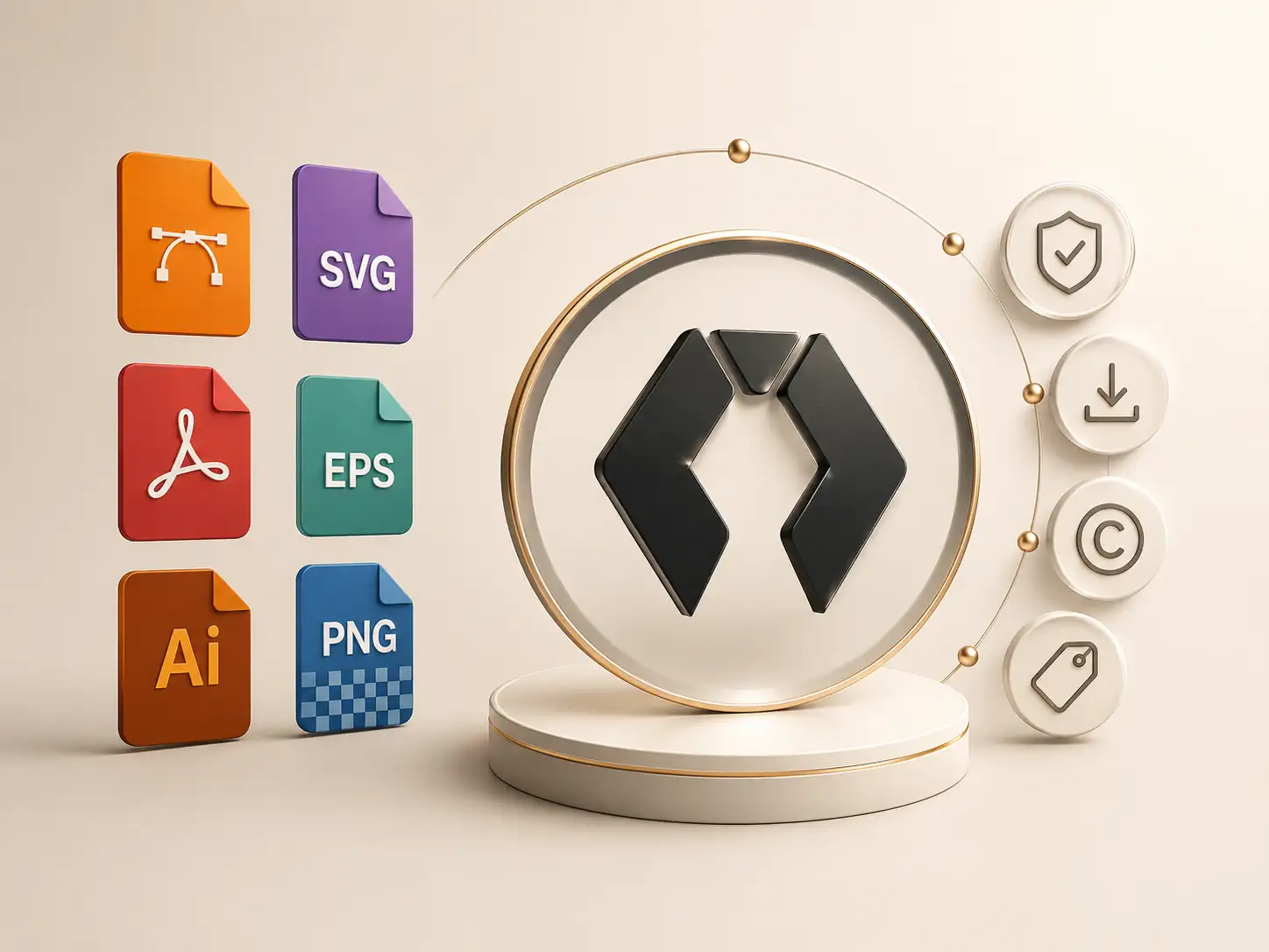 Sharp Vector Files and Full Ownership Logo download card showing SVG, EPS, PDF, AI and PNG file formats